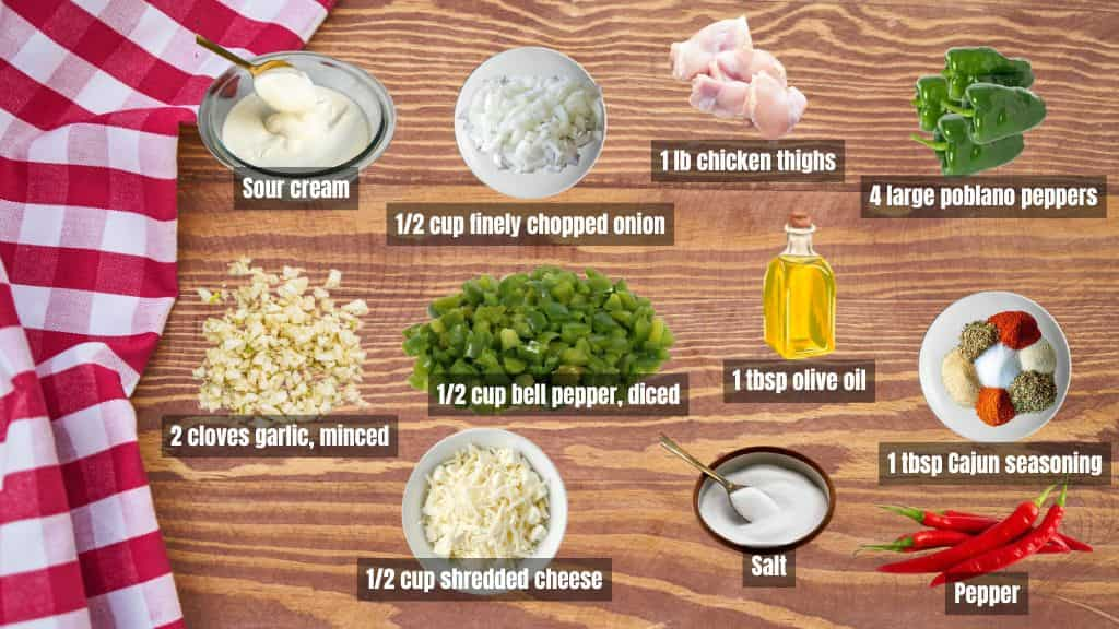 Ingredients for Cajun Chicken Stuffed Poblano Peppers