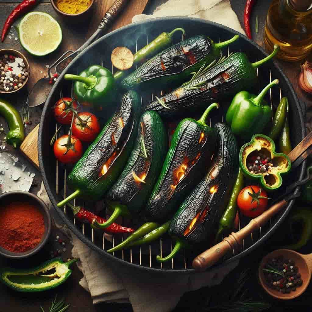 Roast Poblano Peppers on a Grill